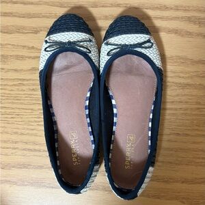 Sperry Navy and Cream Woven Bow Ballet Flats